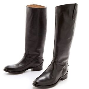 Frye Lindsay Plate Tall Boots Black Leather Size 7 Classic Moto Equestrian